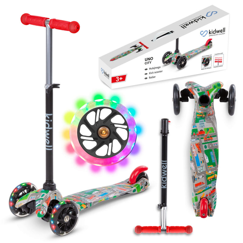 Kidwell UNO Blue & City 3-Wheel Balance Scooter with LED Light-Up Wheels – Kids Ages 3+