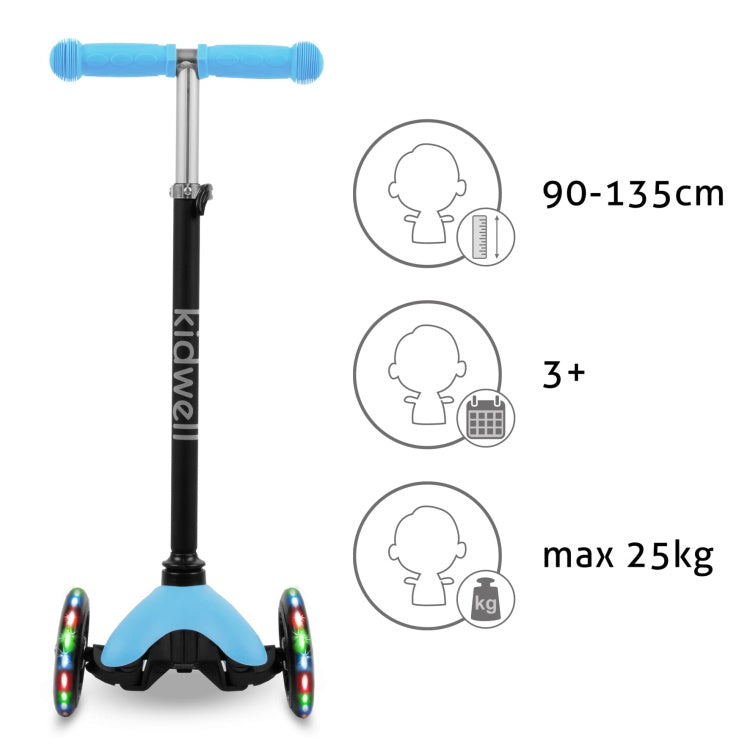 Kidwell UNO Blue & City 3-Wheel Balance Scooter with LED Light-Up Wheels – Kids Ages 3+