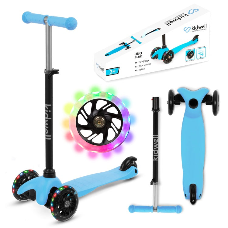 Kidwell UNO Blue & City 3-Wheel Balance Scooter with LED Light-Up Wheels – Kids Ages 3+