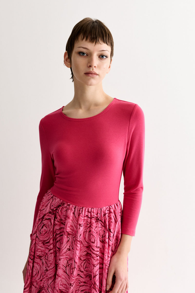 Huxley Rosechild Jersey Top Circle Skirt Midi Dress - Pink