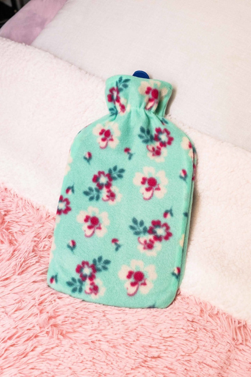 2 Litre Plush Cosy Hot Water Bottles with Floral Cover