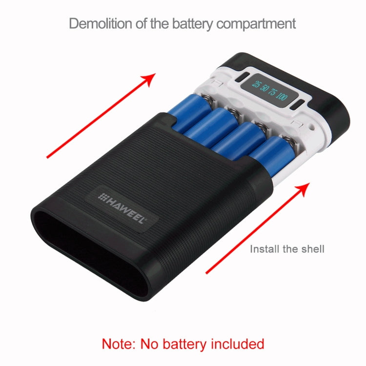 HAWEEL DIY 4 x 18650 Battery (Not Included) 10000mAh Power Bank Shell Box with 2 x USB Output & Display for iPhone, Galaxy, Sony, HTC, Google, Huawei, Xiaomi, Lenovo and other Smartphones, DIY 4 x 18650 10000mAh  Battery (US)...