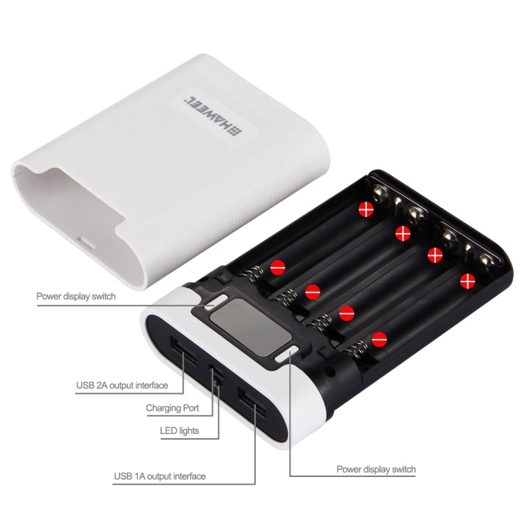 HAWEEL DIY 4 x 18650 Battery (Not Included) 10000mAh Power Bank Shell Box with 2 x USB Output & Display for iPhone, Galaxy, Sony, HTC, Google, Huawei, Xiaomi, Lenovo and other Smartphones, DIY 4 x 18650 10000mAh  Battery (US)...