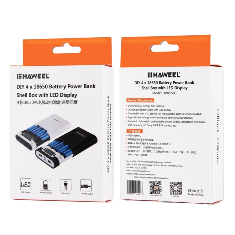 HAWEEL DIY 4 x 18650 Battery (Not Included) 10000mAh Power Bank Shell Box with 2 x USB Output & Display for iPhone, Galaxy, Sony, HTC, Google, Huawei, Xiaomi, Lenovo and other Smartphones, DIY 4 x 18650 10000mAh  Battery (US)...