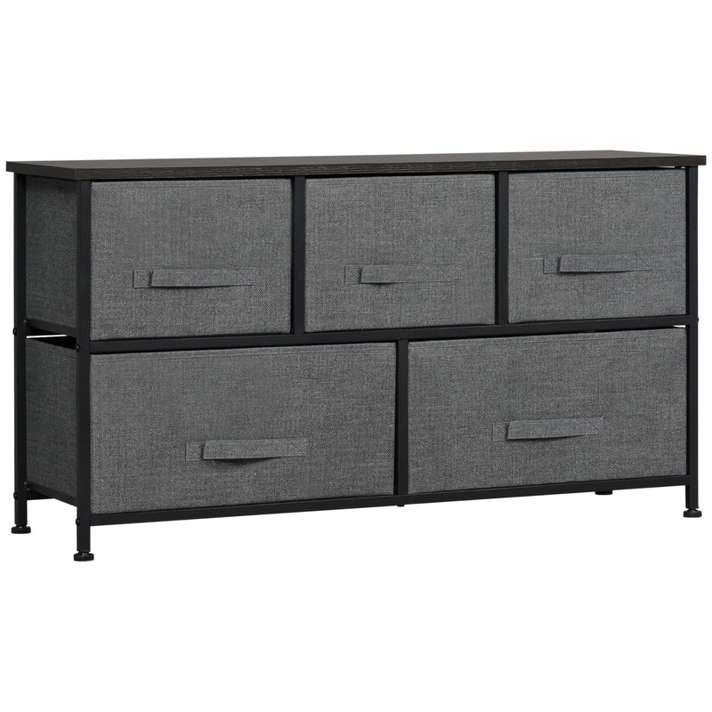 HOMCOM Chest of Drawers, 5 Drawer Fabric Dresser for Bedroom, Dark Grey