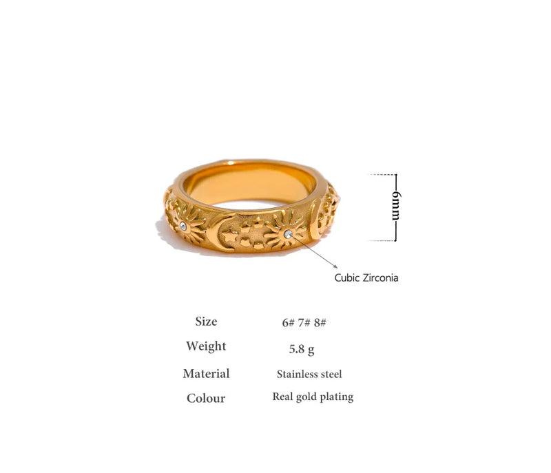 Yhpup Sun Star Moon Ring Stainless Steel Jewelry Stylish Metal Celestial Women Ring joyería acero inoxidable mujer Gift New