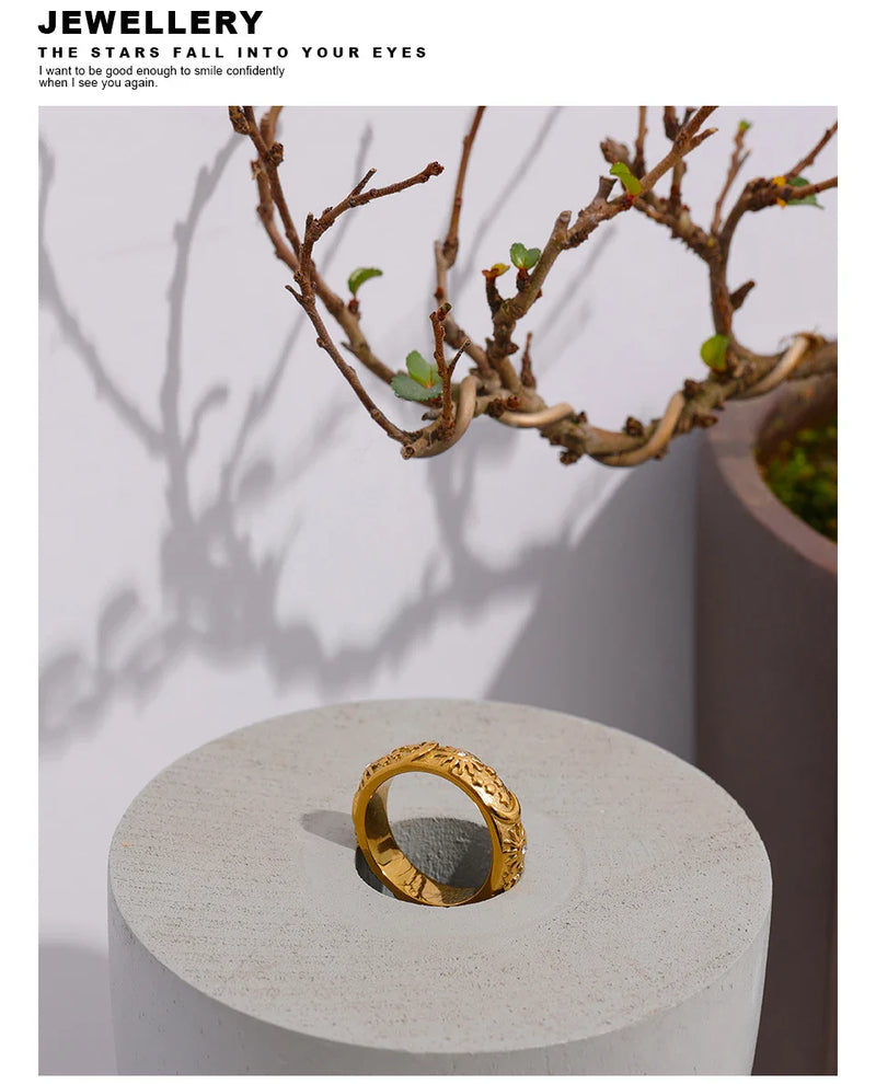 Yhpup Sun Star Moon Ring Stainless Steel Jewelry Stylish Metal Celestial Women Ring joyería acero inoxidable mujer Gift New