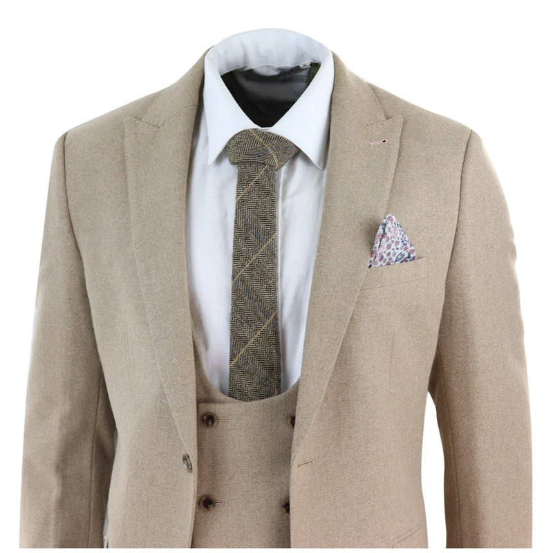 Men' 3 Piece Suit Tan Brown Double Breasted