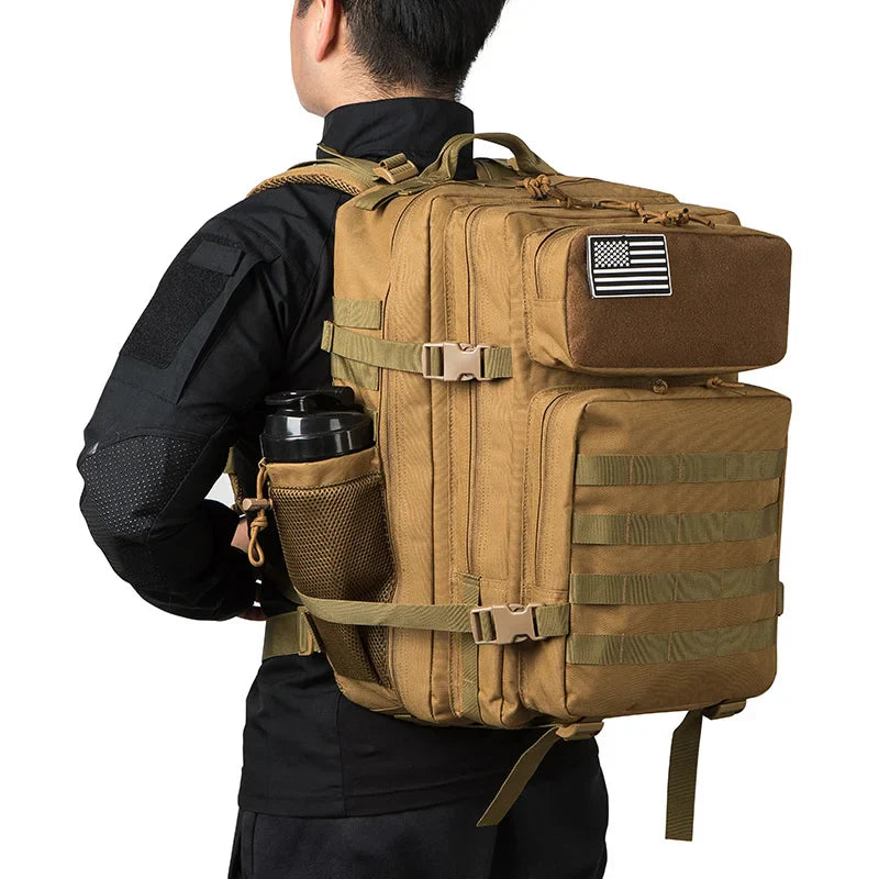 QT&QY 50L Tactical Backpack survival Bag Hunting MOLLE Backpack GYM For Men EDC Outdoor Hiking Rucksack Witch Bottle Holder