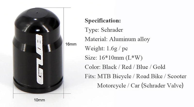 2pcs GUB Aluminum CNC Bicycle Tire Valve Cap MTB Road Bike Tube Tyre Gas Nozzle Cover for AV FV Schrader Presta Valve Dustproof