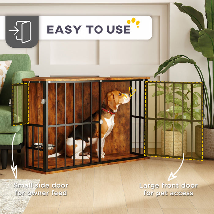 PawHut Corner Dog Crate Furniture with 2 Bowls for Small & Medium Dogs