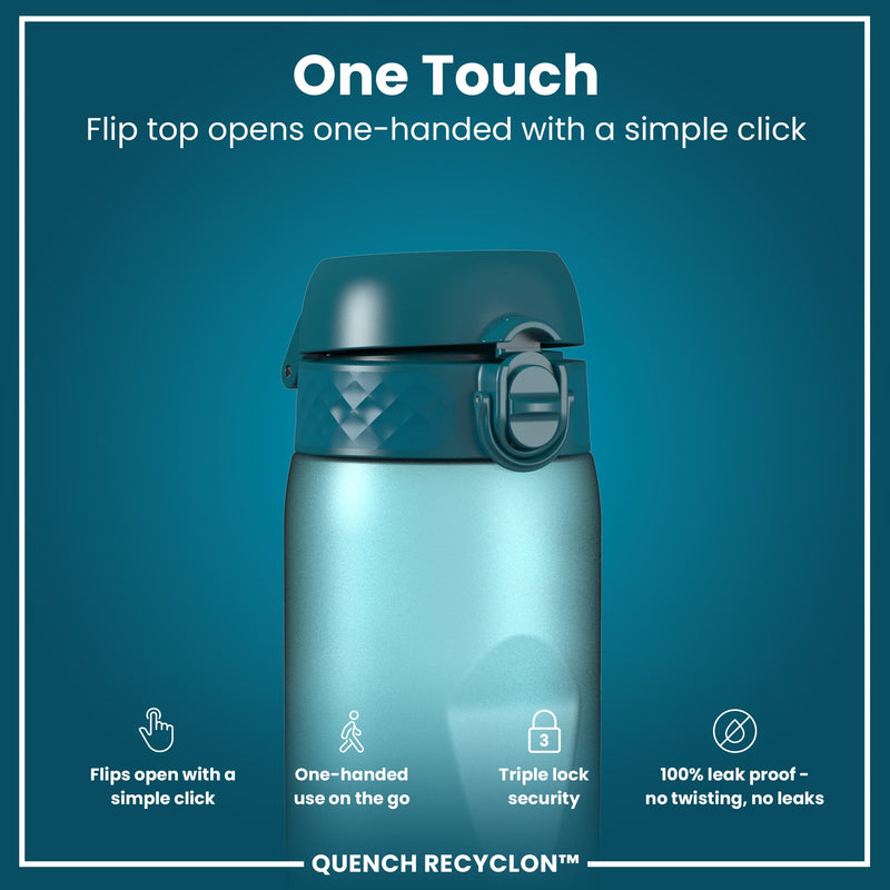 Leak Proof 1 Litre Water Bottle with Times to Drink, Recyclon, Teal & Blue, 1L