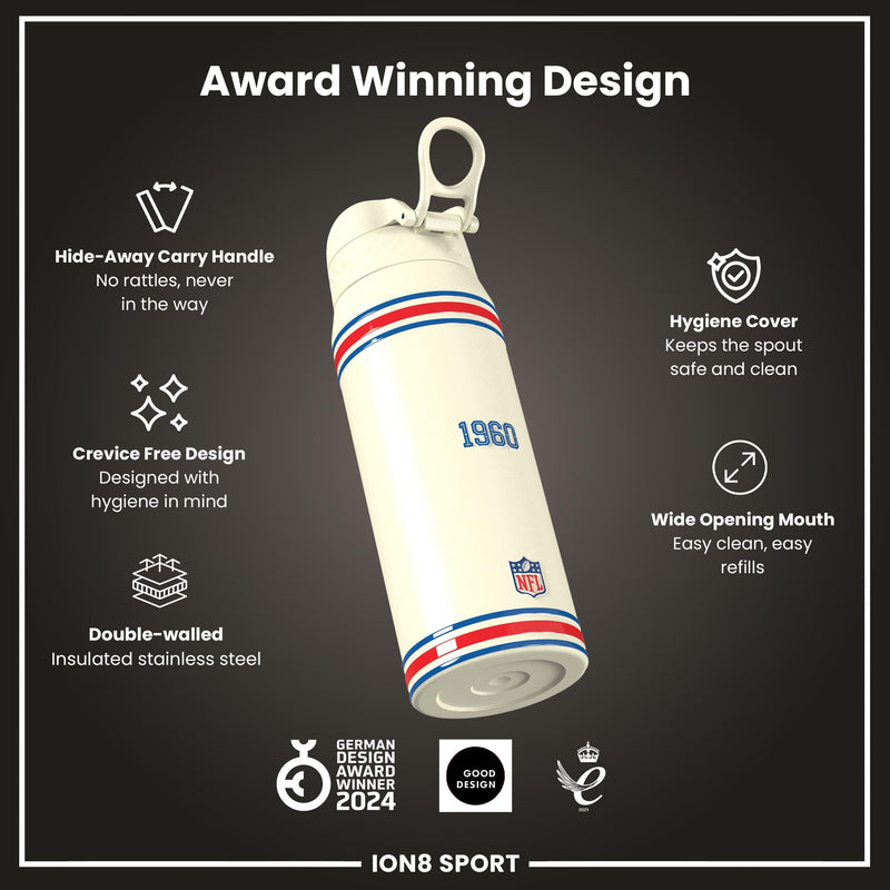 NFL x ION8 Insulated Steel Water Bottle, NFL Bills, 750ml (24oz)