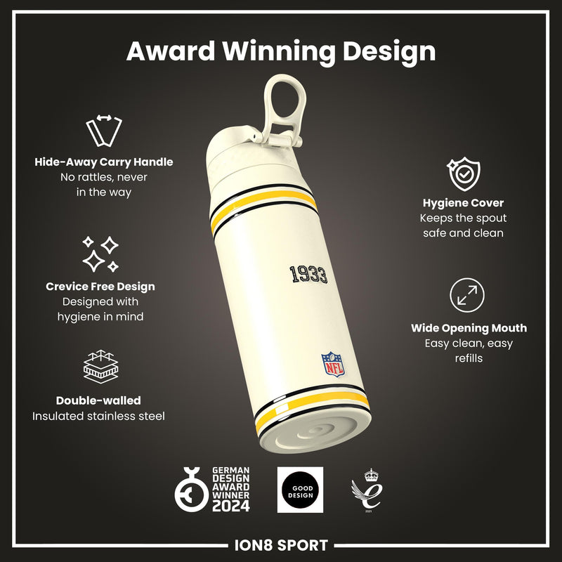 NFL x ION8 Insulated Steel Water Bottle, NFL Steelers, 750ml (24oz)