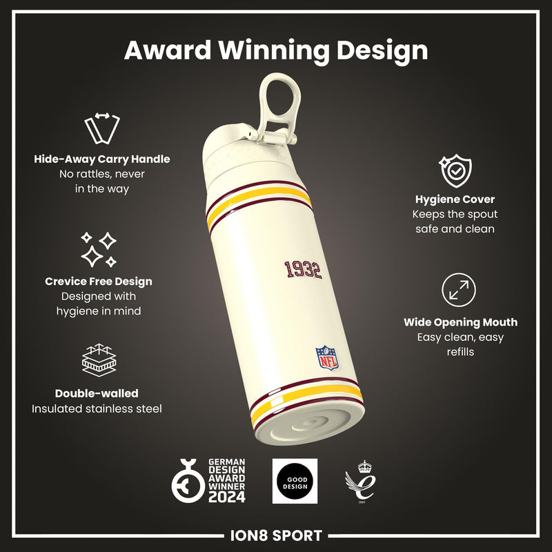 NFL x ION8 Insulated Steel Water Bottle, NFL Commanders, 750ml (24oz)