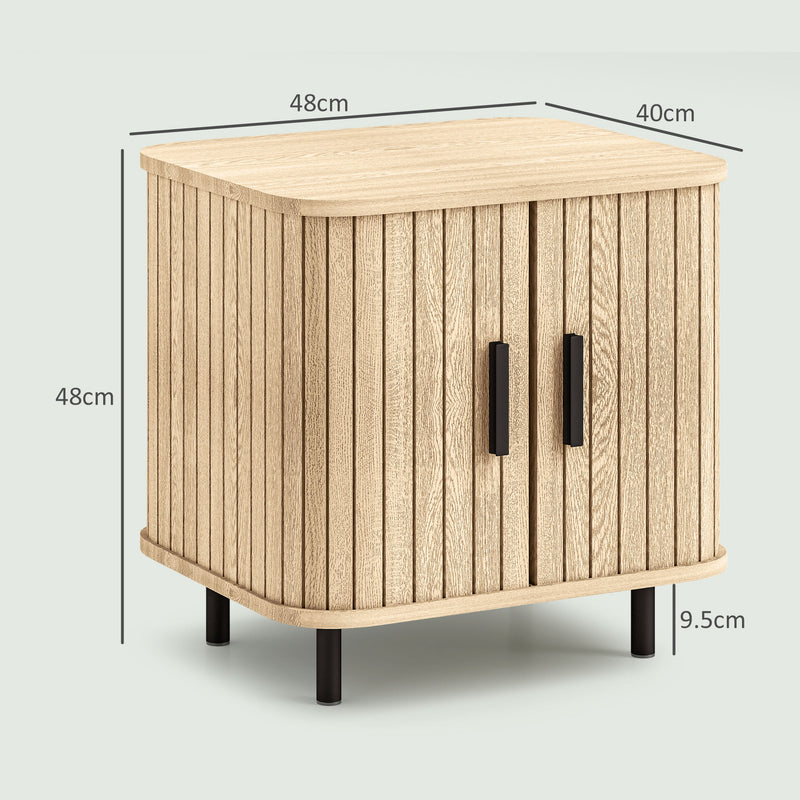 HOMCOM Nightstand with Sliding Doors and Metal Legs for Bedroom Oak Tone