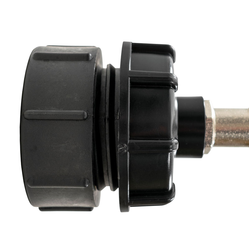 IBC 2” BSPF – S60X6 Cap with S60X6 – ½” BSPF Cap and Lever Tap ½” Barb