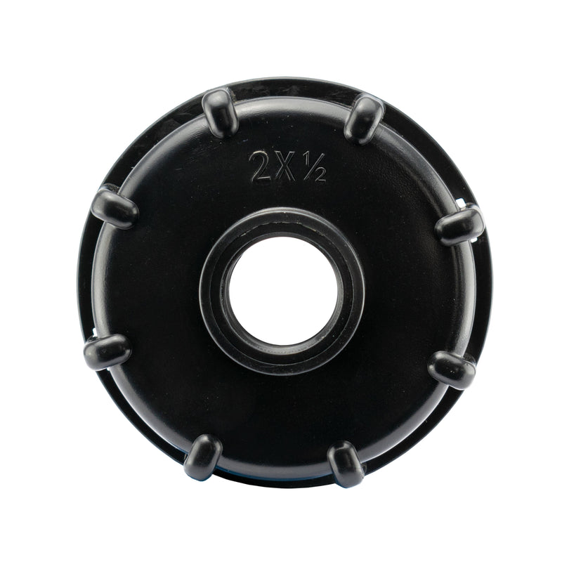 IBC 2” BSPF – S60X6 Cap with S60X6 – ½” BSPF Cap and Lever Tap ½” Barb