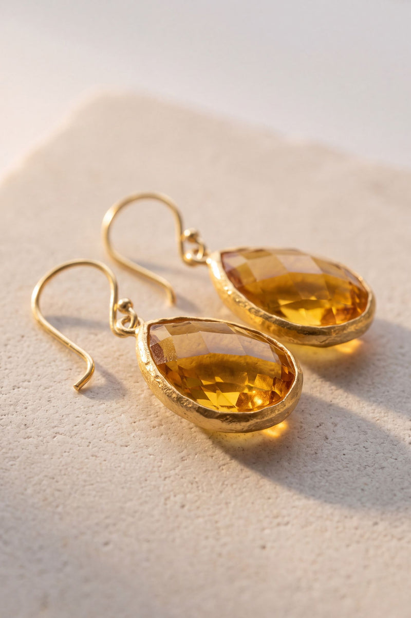 Petite Drop Earrings Citrine Hydro Gold