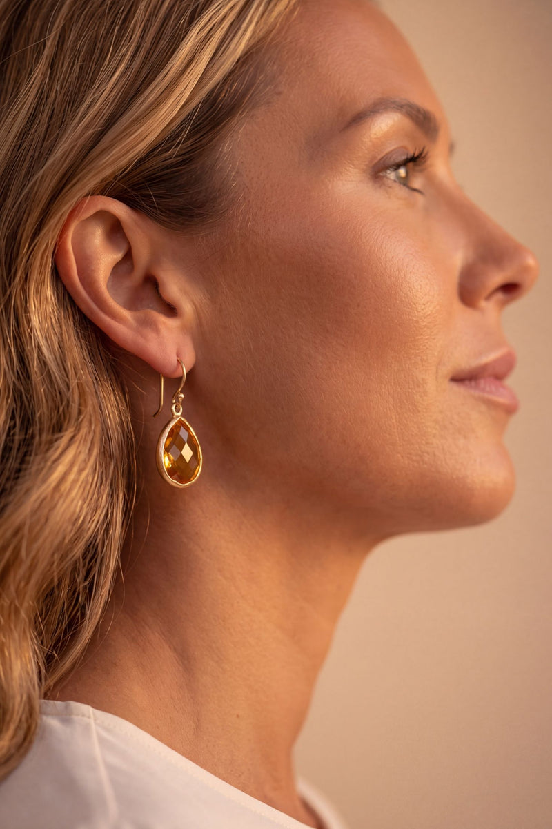 Petite Drop Earrings Citrine Hydro Gold