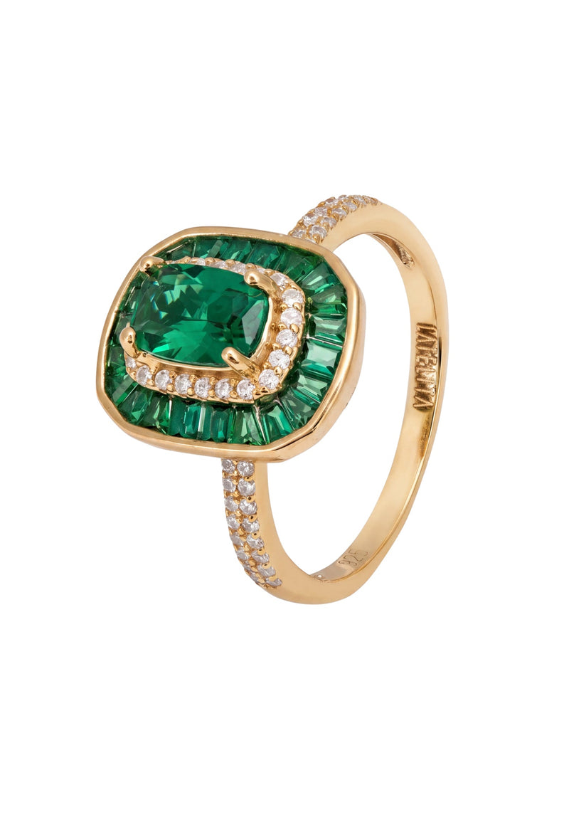 Great Gatsby Emerald Cocktail Ring Gold