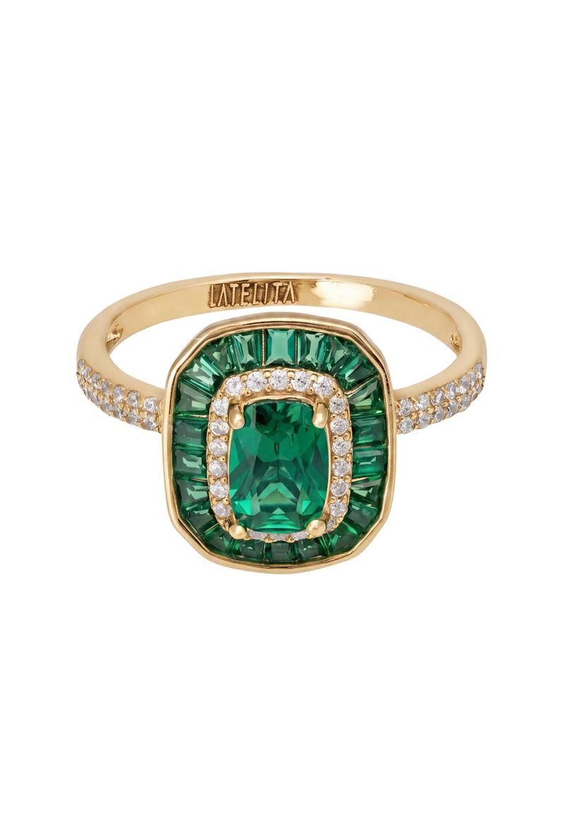 Great Gatsby Emerald Cocktail Ring Gold