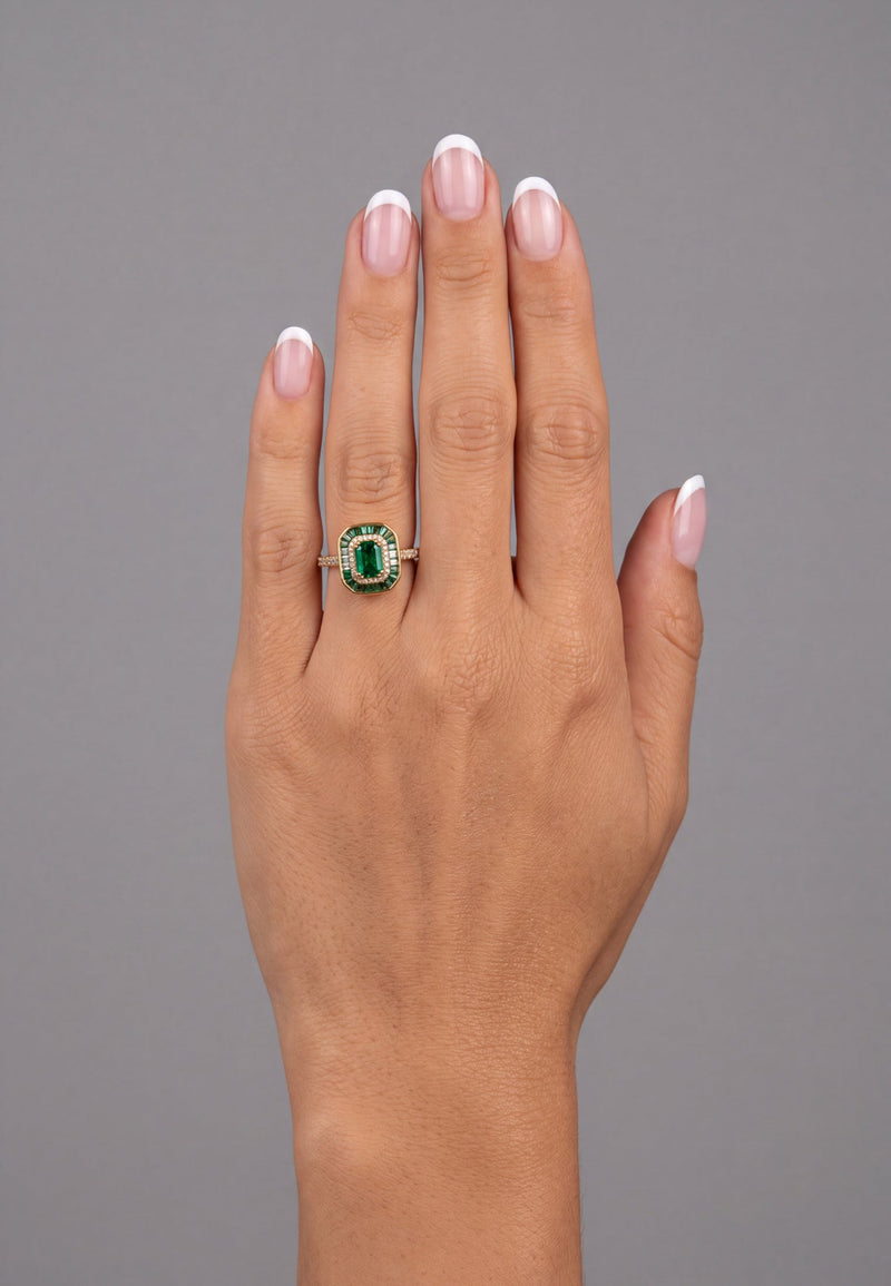 Great Gatsby Emerald Cocktail Ring Gold