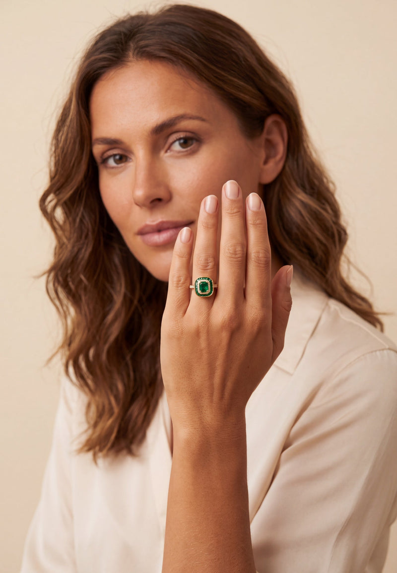 Great Gatsby Emerald Cocktail Ring Gold