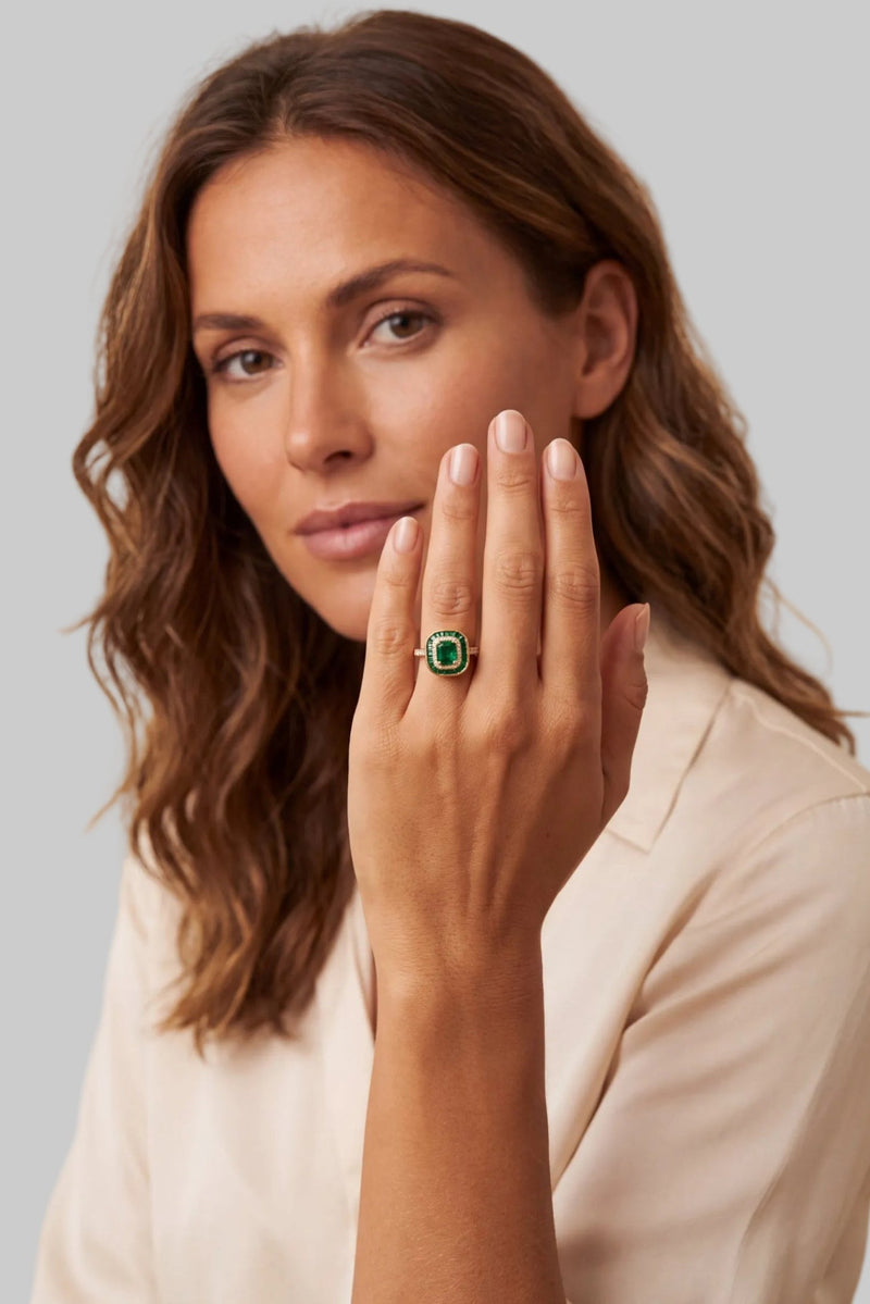 Great Gatsby Emerald Cocktail Ring Gold