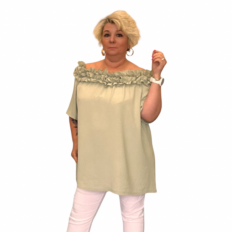 Ruffled Neckline Off Shoulder Blouse