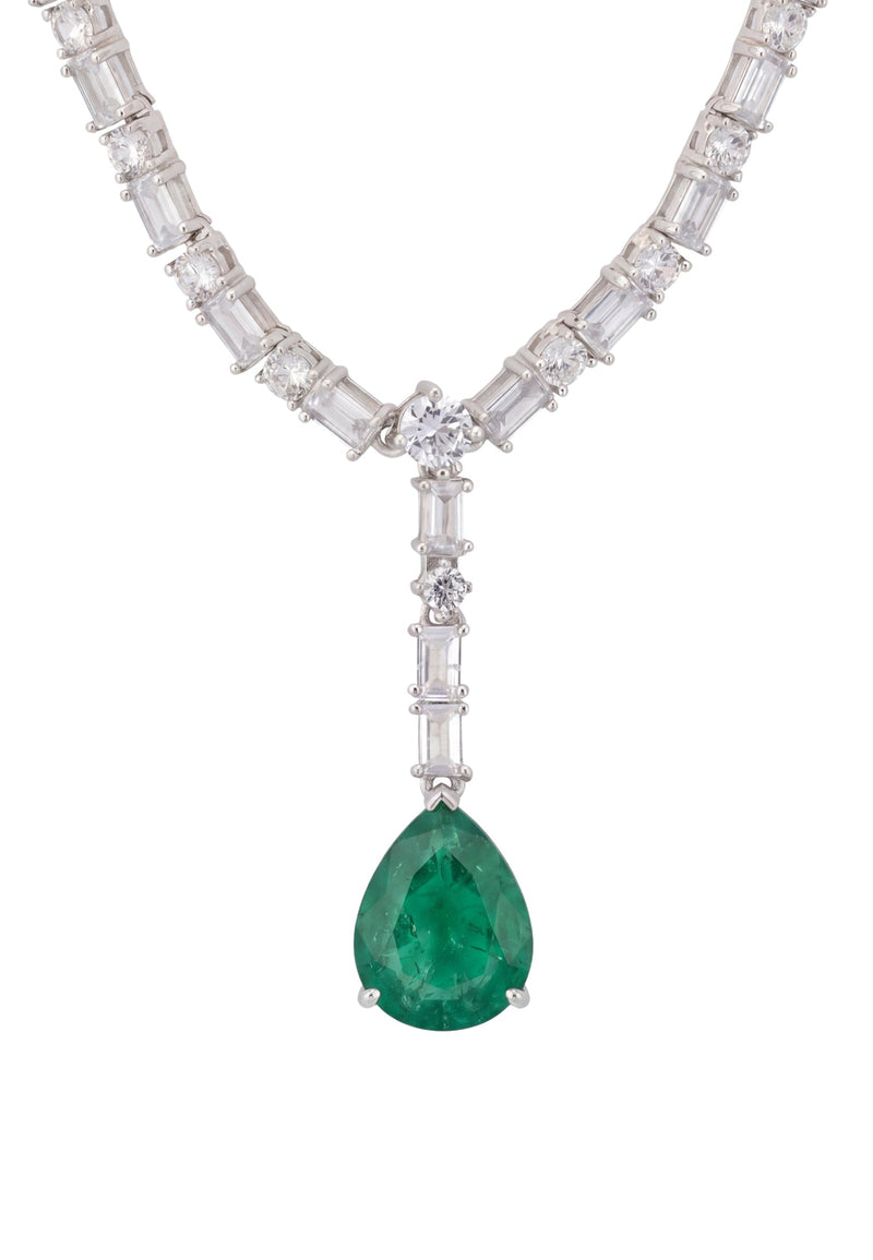 Claudette Statement Necklace Silver Colombian Emerald