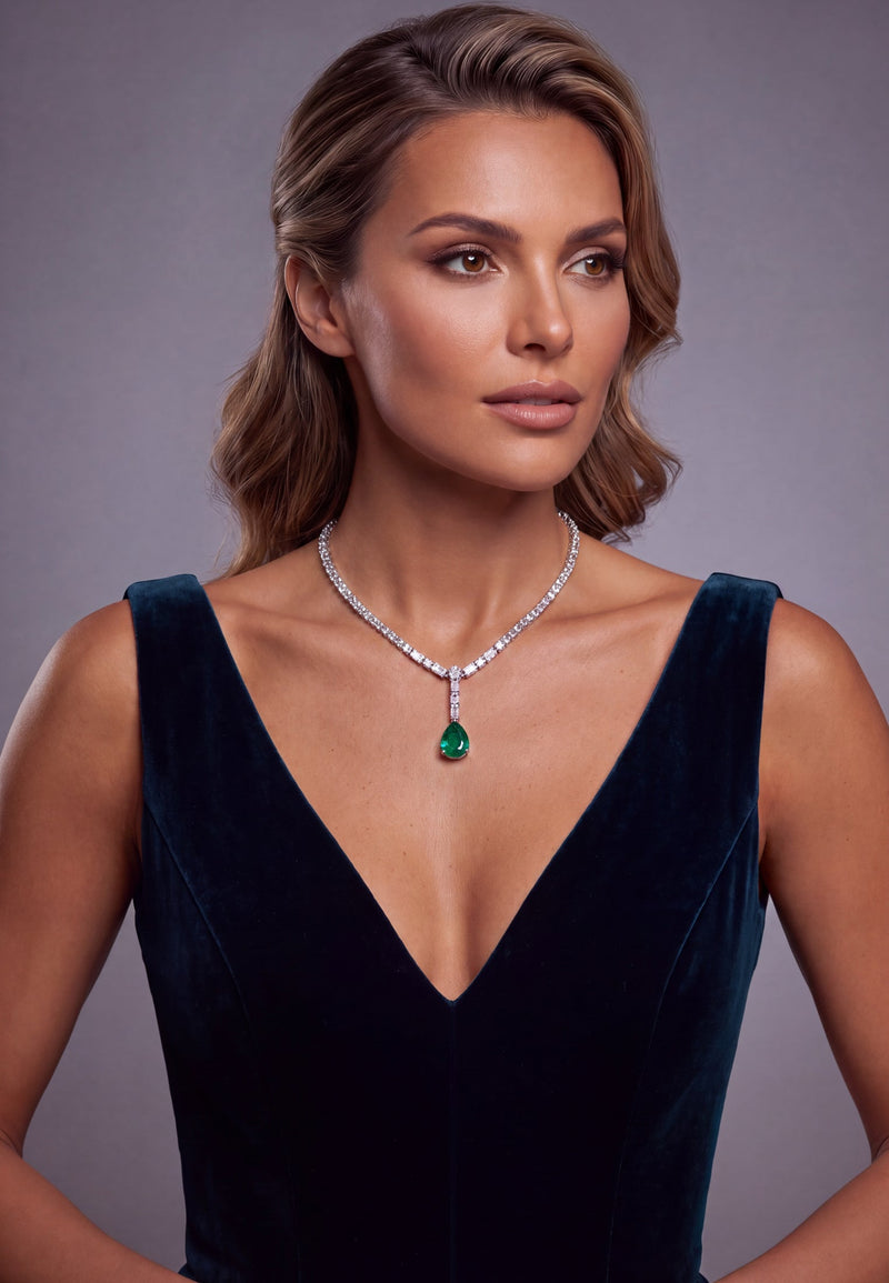 Claudette Statement Necklace Silver Colombian Emerald