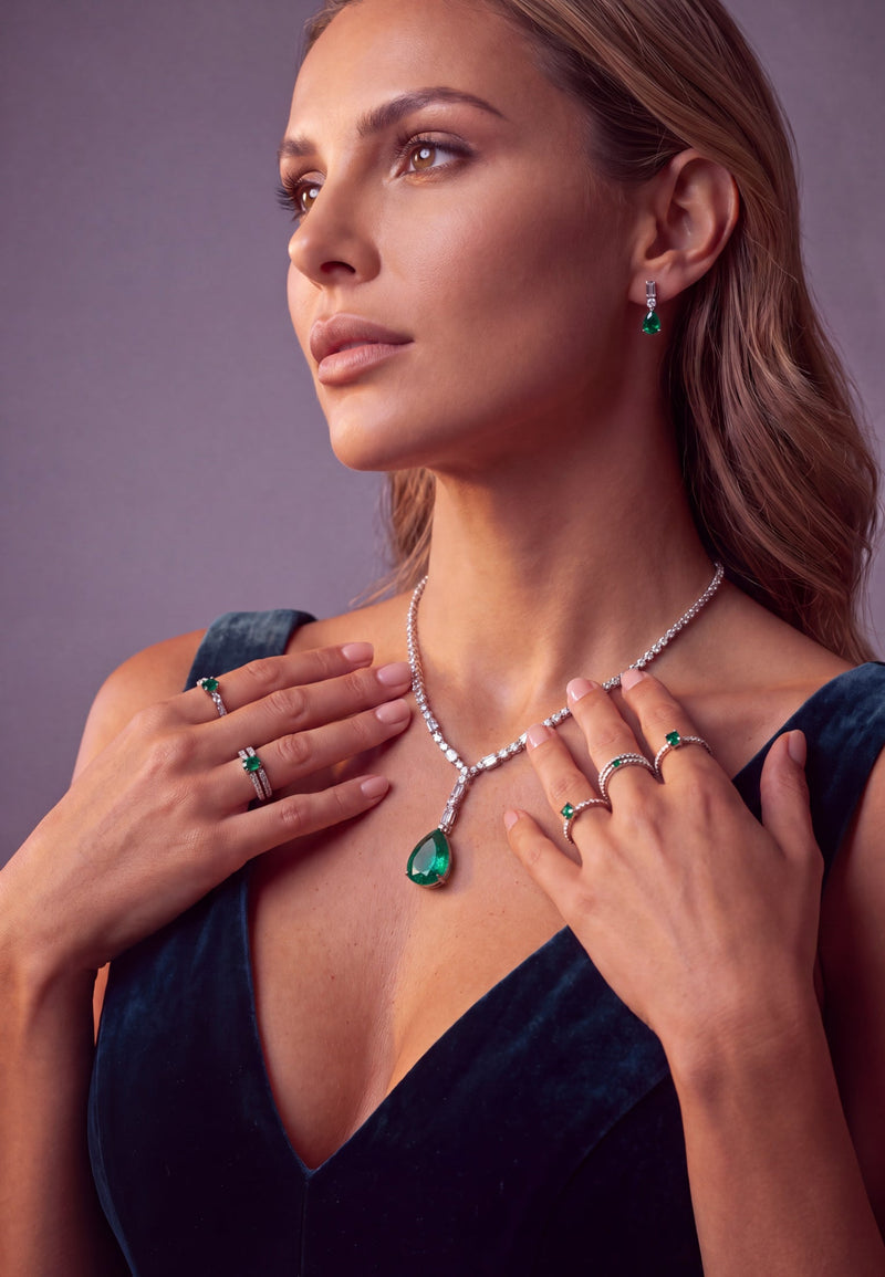 Claudette Statement Necklace Silver Colombian Emerald