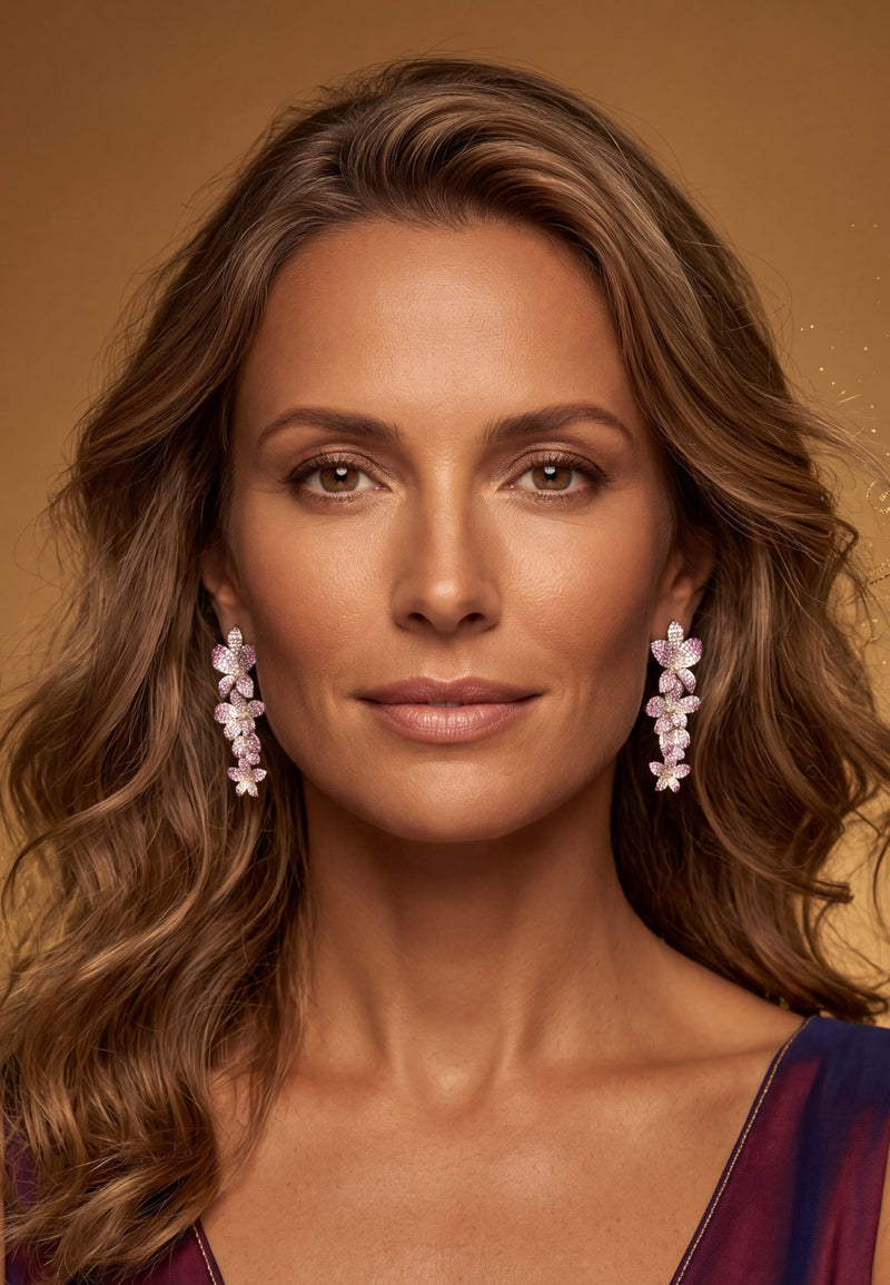 Cherry Blossom Drop Earrings Pink Silver