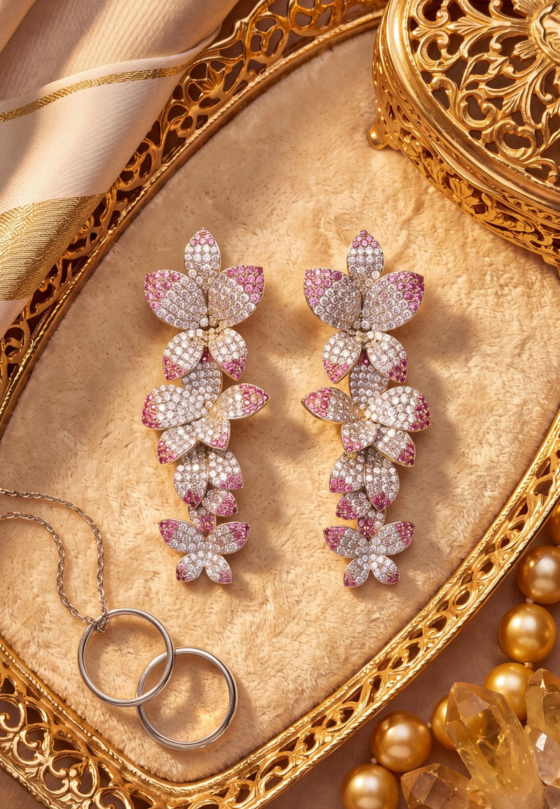 Cherry Blossom Drop Earrings Pink Silver