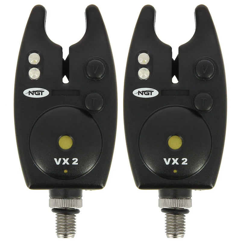 NGT Carp Fishing Black VX2 Twin Bite Alarm and Indicator Set with Batteries