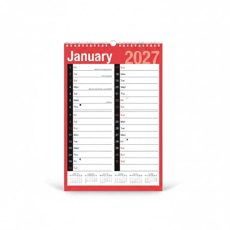 A3 - 2027 red & black easy view calendar