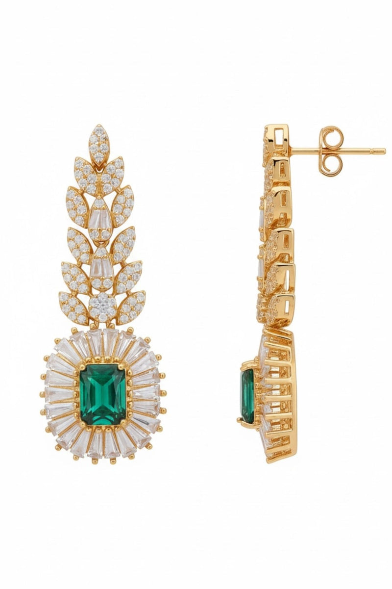 Countess Gemstone Drop Earrings Emerald Gold