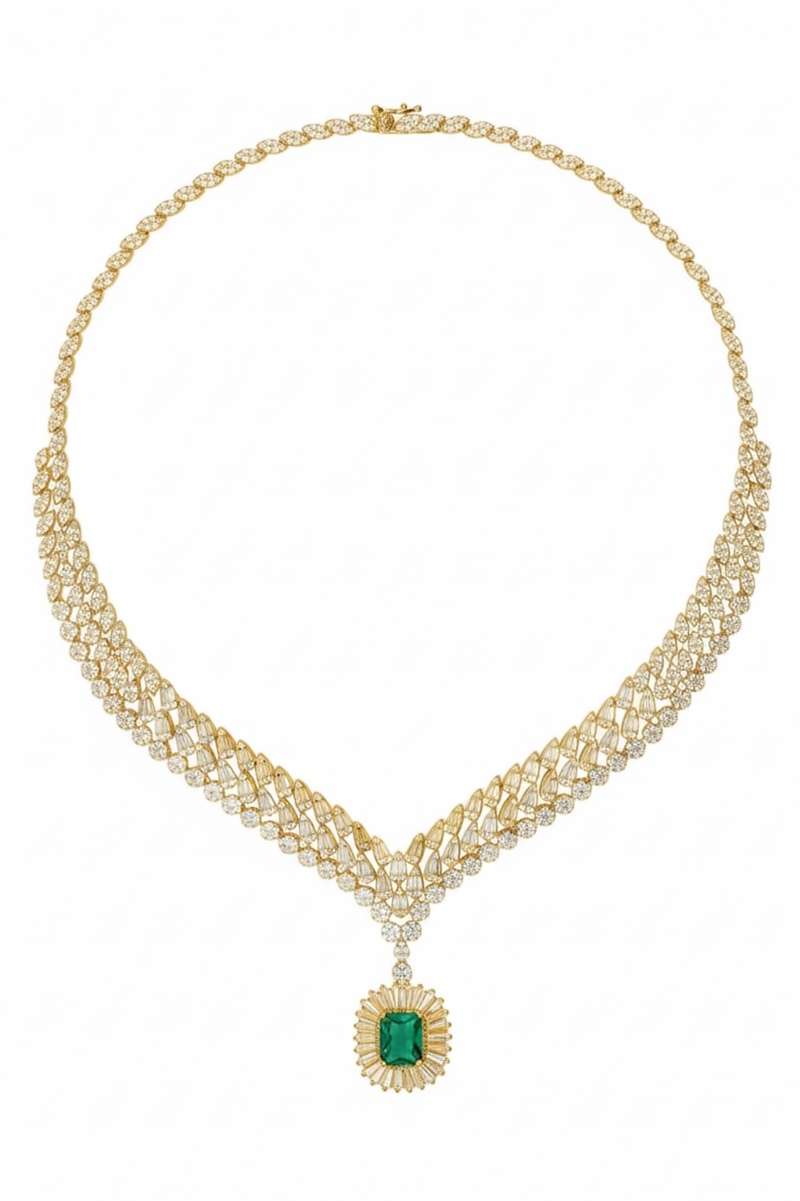 Countess Statement Emerald Necklace Gold