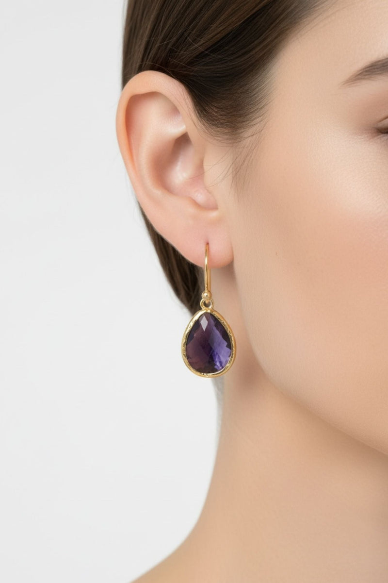 Petite Drop Earrings Amethyst Hydro Gold