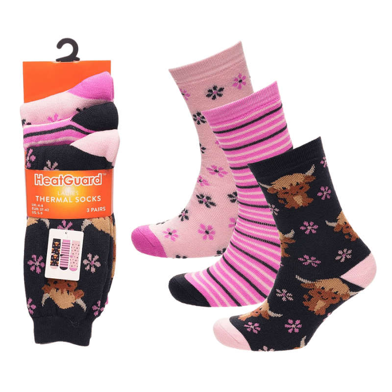 Highland cow thermal socks 3 pack