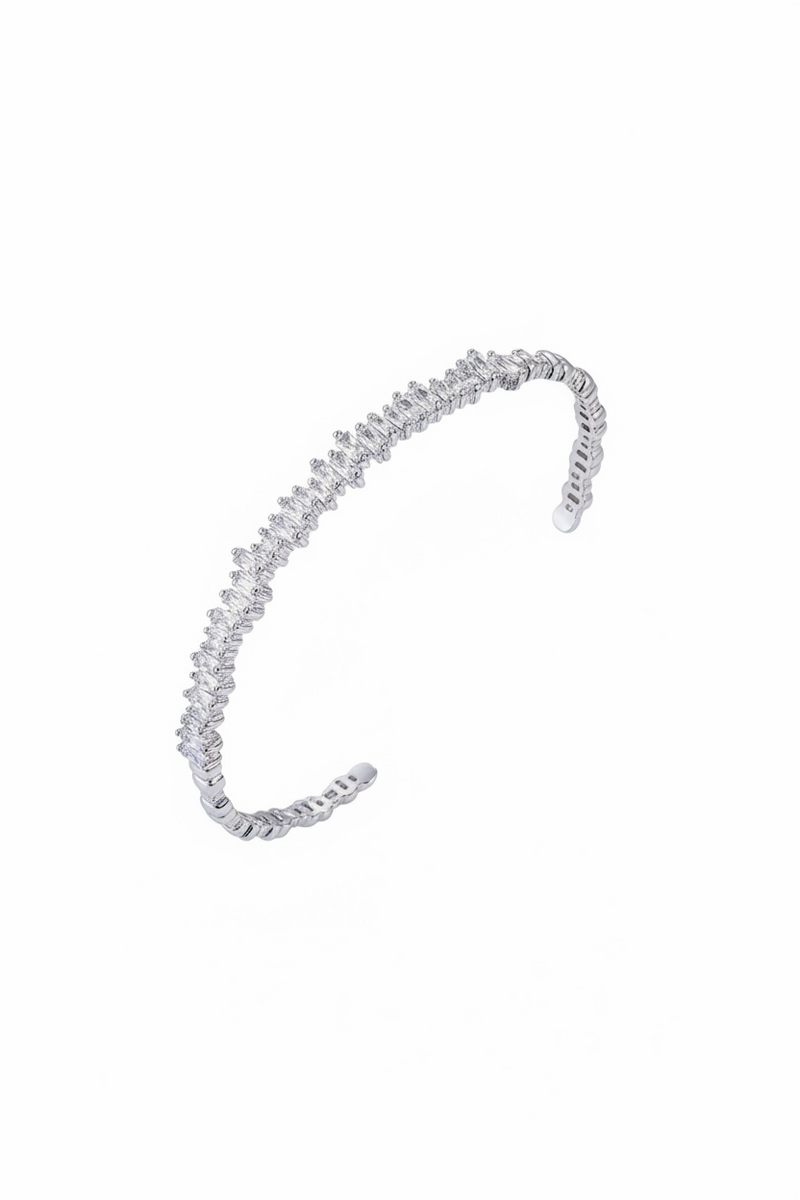 Baguette Ice Cuff Bangle Silver White