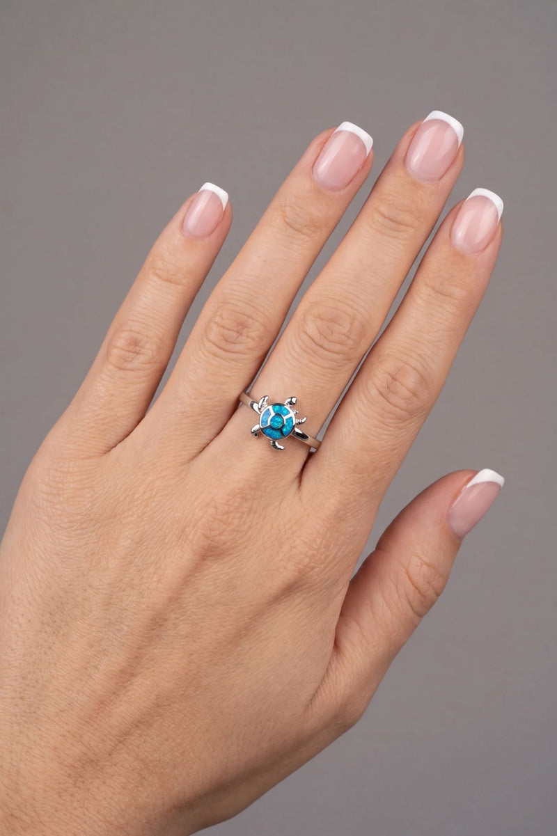 Turtle Blue Opalite Ring Silver