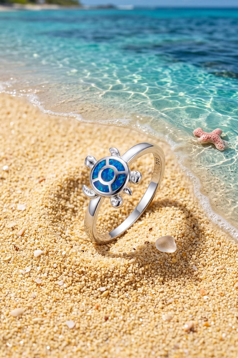 Turtle Blue Opalite Ring Silver