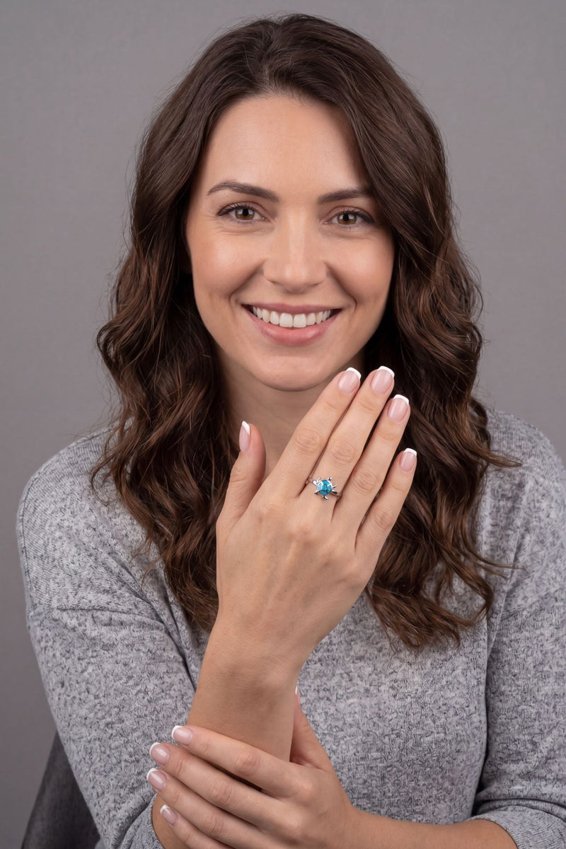 Turtle Blue Opalite Ring Silver