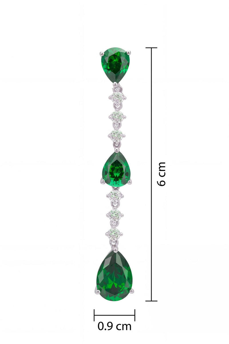 Elizabeth Drop Earrings Emerald Silver