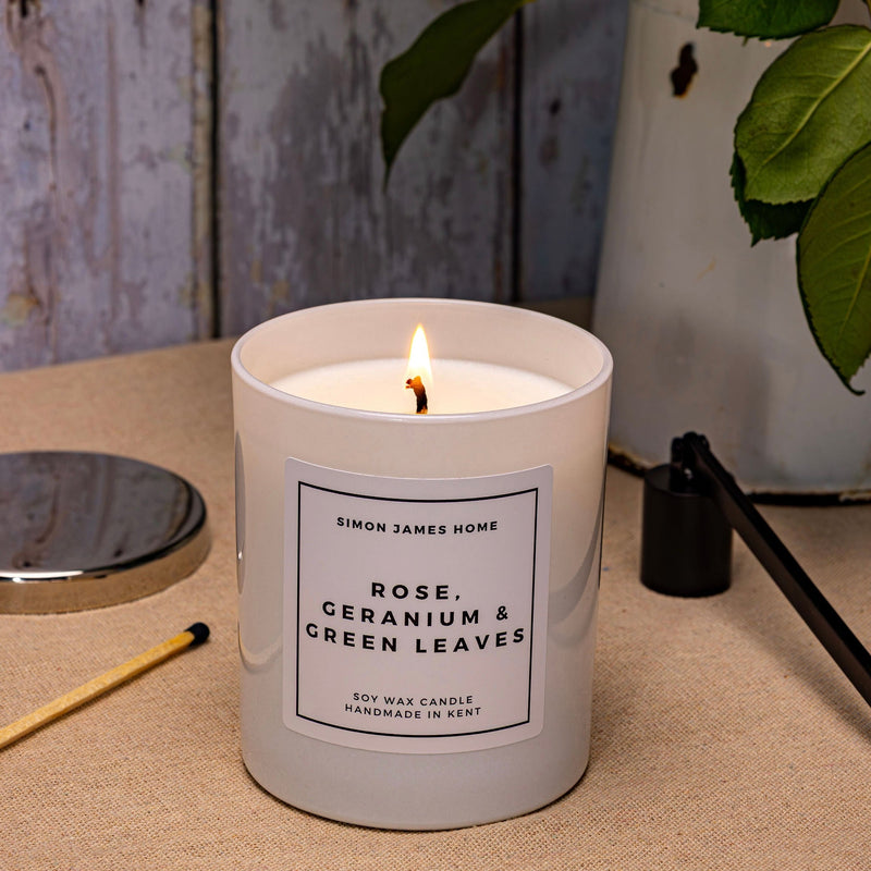 Rose, Geranium & Green Leaves Candle - Handmade Soy Wax