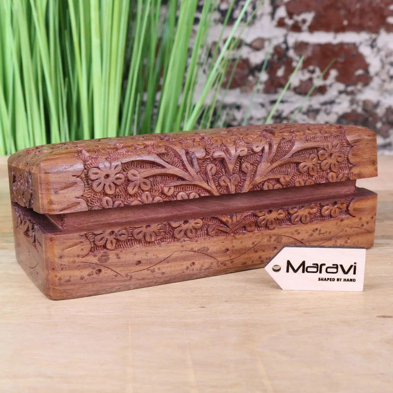 Daipur Sheesham Wood Pen Box Hand Carved