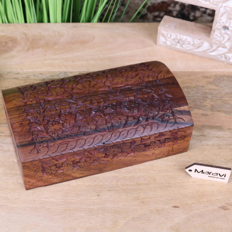 Aipur Sheesham Wood Carved Treasure Chest Box