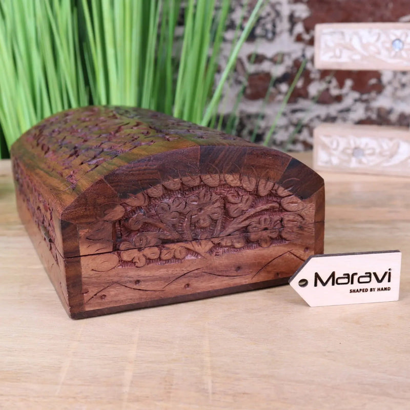 Aipur Sheesham Wood Carved Treasure Chest Box